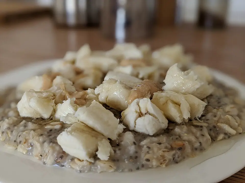 Peanut butter banana oatmeal, plated